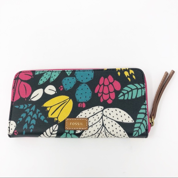 Fossil | Eliza Clutch Wallet Dark Floral Print Zip - Picture 2 of 7